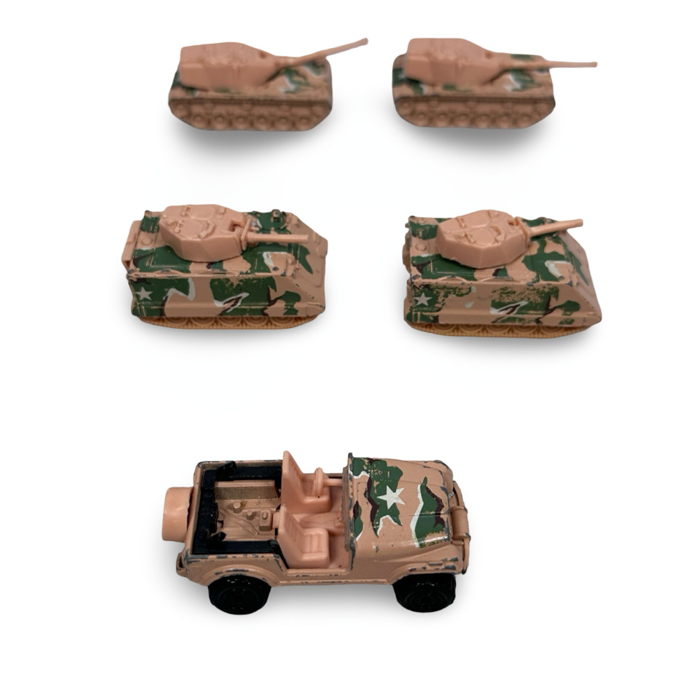 Vintage Mattel Hot Wheels Battle Tank Big‎ Bertha Jeep Desert Brown Camo Lot 5
